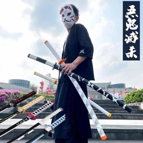 104Cm Demon Slayer 1:1 Sunwheel Knife Katana Tanjirou Bamboo Anime Weapon Kimetsu No Yaiba Ninja Knife Prop Cosplay Toy For Teen