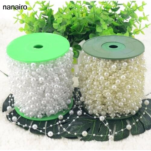 15M/Lot white/Gold/Silver Fishing Line Artificial Pearls Beads Chain Garland Flower For Wedding Bridal Bouquet Flower Decoration