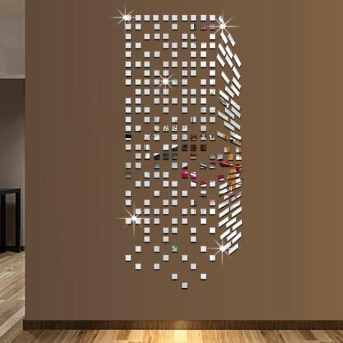 3D Home Decoration DIY Square Mirror Mosaic Wall Sticker gold sliver color Jigsaw sticker acrylic Self-adhesive stickers