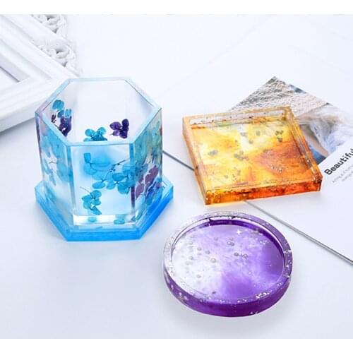 4Pcs/set Silicone DIY Coaster Round Square Mold for Jewelry Resin Silicone Mould Handmade DIY Epoxy Resin Mold