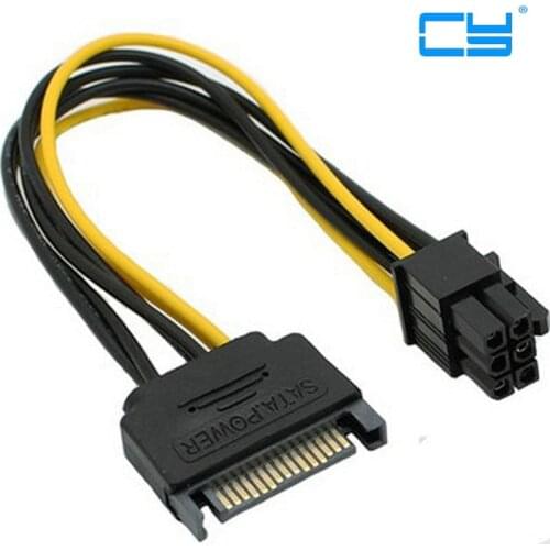 50PCS Brand NEW SATA Power 15Pin To 6Pin PCI-E Graphics Video Card 6pin to sata power cable 6pin to sata 6 pin sata adapter