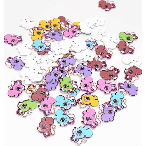 50Pcs/pack Random Mixed Lovely cartoon squirrel buttons 2 Holes Wooden Flatback Buttons Sewing Scrapbooking diy Supplies