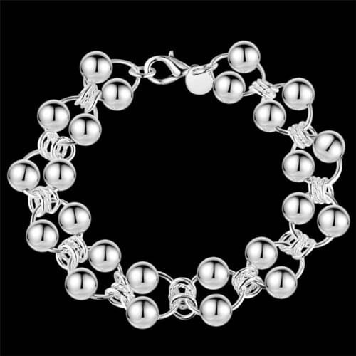 925 sterling Silver Bracelets for Women geometry Double beads Chain Fashion classic Wedding Party Christmas Gifts fine Jewelry