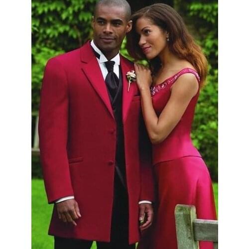 Long Coat Red Groom Tuxedos Prom Party Dress Custom Made Mens Work Business Suits(Jacket+Pants+Vest+Tie) NO:053