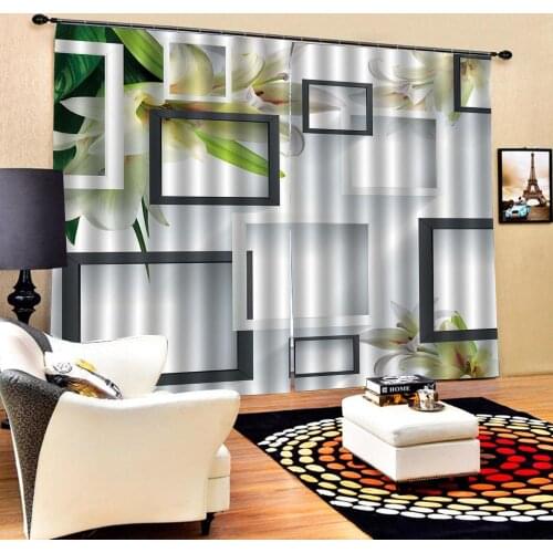 Photo stereoscopic curtains flower lily print 3d curtains window balcony thickened windshield blackout curtains