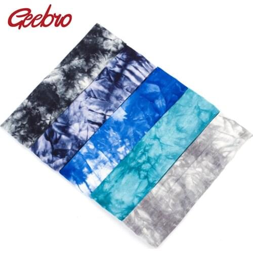 Geebro Womens Tie Dye Elastic Headband Summer Cotton Soft Stretch Turban Headband For Girls Flat Hair Bands Hair Accessory