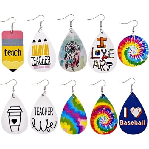 Halloween Faux Leather Earring Water Drop Earrings Bunny Leather Earring Teacher Nurse Pencil Earring for Women Fashion Jewelry