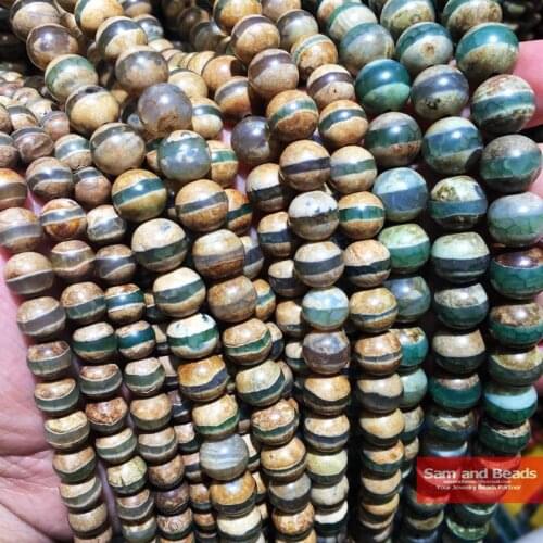 China Tibetan Dzi Green Carnelian one stripe Stone Beads 8/10/12MM Jewelry bracelet making accessories DIY CTB12