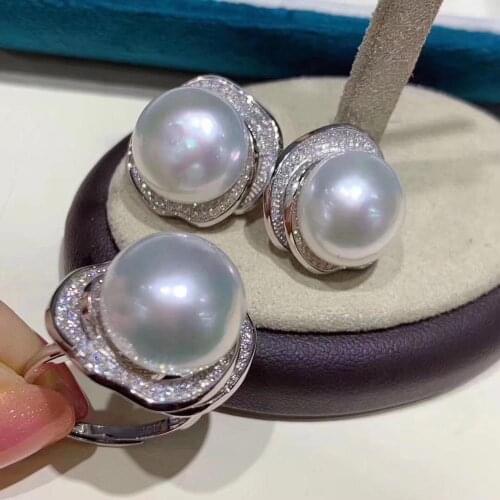 925 Silver Gorgeous Fashion Pearl Ring Earrings Set Mountings Findings Beautiful Jewelry Set Parts Fittings Womens Accessories