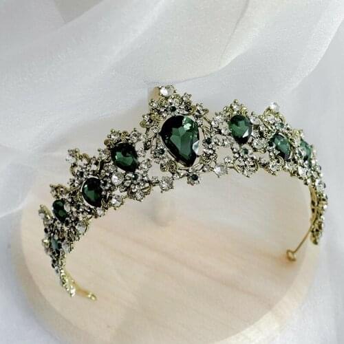 Green Crystal Crowns Beautiful Headpiece Bridal Wedding Tiaras Hair Accessories for Prom Birthday Costume Party Hair Jewelry