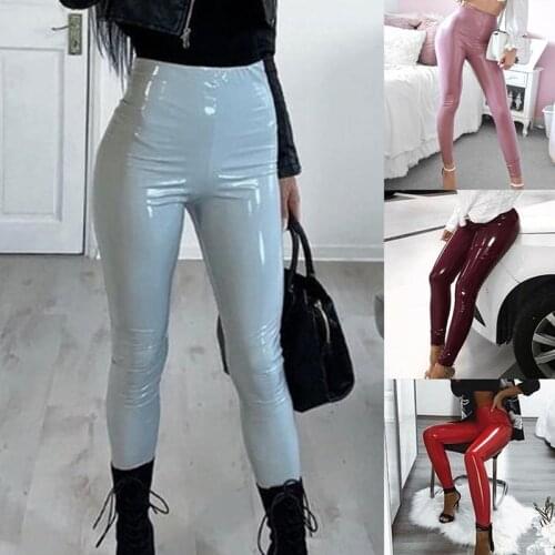 PU Leather Yoga Legging Pants Women Skinny Elastic High Waist Legging Slim Fitness Wear Faux Leather Pants Sexy Leggins mujer