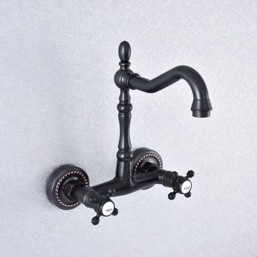 Oil Rubbed Bronze Dual Cross Handles Wall Mounted Hot&Cold Bathroom Kitchen Basin Sink swivel Faucet Mixer Tap Nsf744