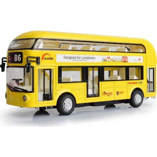 Simulation Alloy Bus Toy Car Acousto Optic Car Model Double Deck Bus Door Return Force Boy Birthday Present Yellow