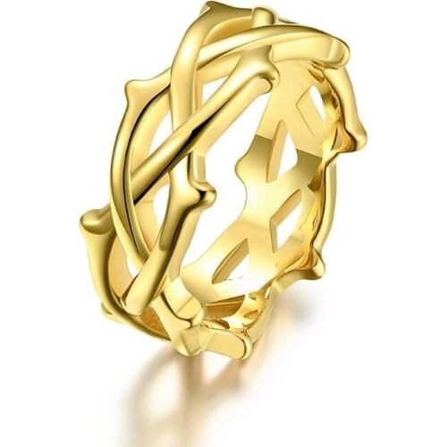 Stainless Steel Gold Black Thistles and Thorns Cane Vine Men Ring Jewelry Gift For Him Size 8-12