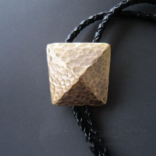 Ancient Gold Plated Pyramid Mens BOLO Tie Wedding Necklace Genuine Leather Rope Vintage Western Cowboy