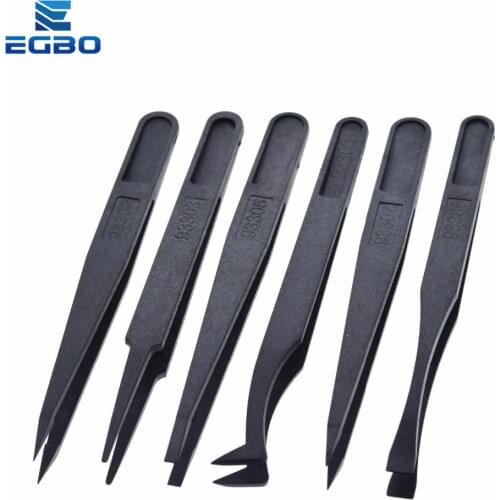 6PCS EGBO Anti-static Electronic Tweezers Kit ESD Plastic Forceps PCB Repair Hand Tools Set