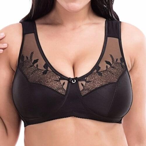 Womens Lace Floral Embroidered Full Coverage Non-padded Underwear Wireless Soft Cup Minimizer Bra for Woman 36 38 40 42 44 DD E