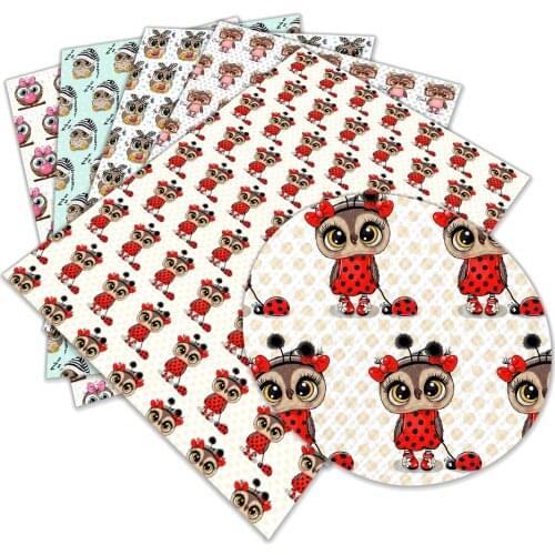 New Cute Owl Cartoon Printed Faux Leather A4 22x30cm for Patchwork DIY Accessories Decoration Crafts