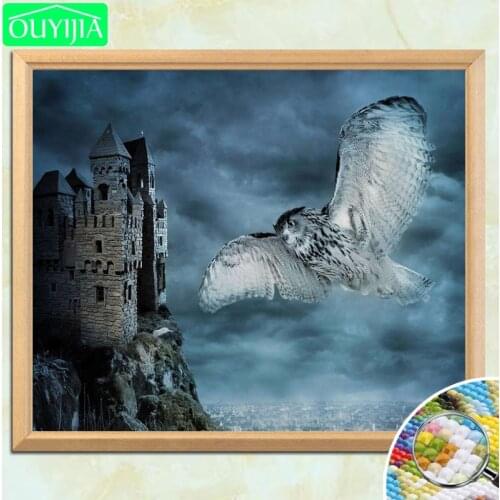 OUYIJIA Owl And Old Castle 5D DIY Diamond Painting Full Square Diamond Embroidery Sale Rhinestones Mosaic Decoration Painting