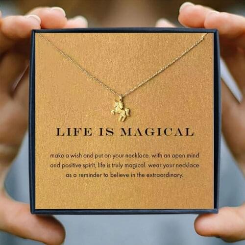 Icareu Animal Pendant Necklaces Life is Magical Wish Simple Clavicle Chain Choker Necklace Valentines Day Gift Box For Women