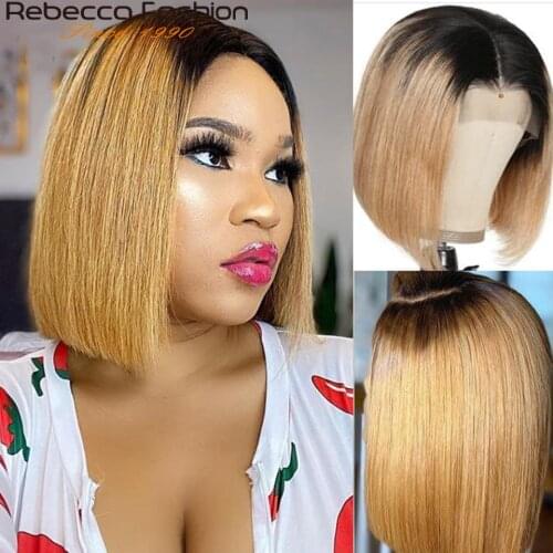 Rebecca Colored Blonde Ombre Straight Bob Lace Front Wig Human Hair Wigs For Women Middle Part Lace Wig Brazilian Lace Part Wigs