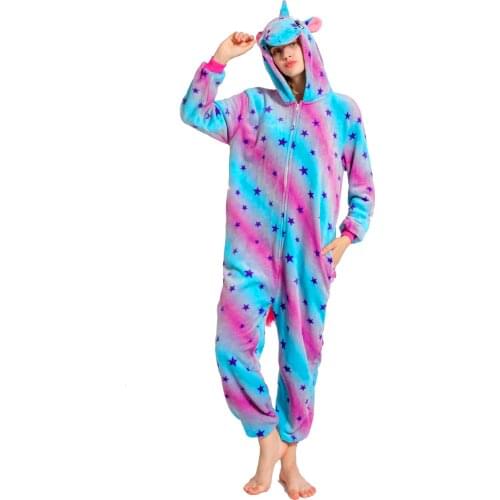 Unicorn Pajamas Adult Animal Unicorn Onesie Women Men Couple 2020 Winter Pajamas Suit Stitch Sleepwear Flannel Pijamas