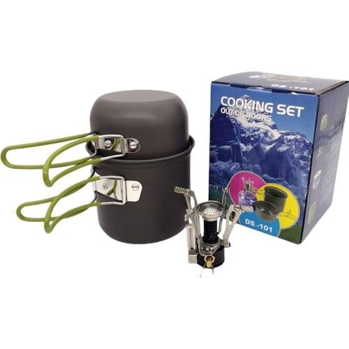 Portable Camping Cookware Set Ultra-Light Cooking Gas Stove Pot Kit Outdoor Hiking Picnic Cooker 1-2 People Tableware