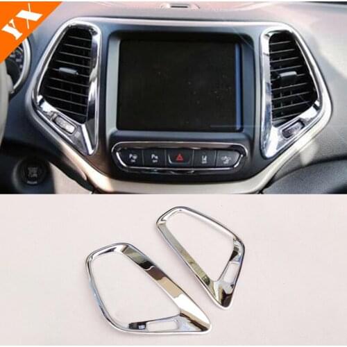 2pcs For Jeep Cherokee KL 2014 15 16 17 2018 ABS Chrome Car Center Middle air conditioner outlet AC Vent frame Panel Cover trim