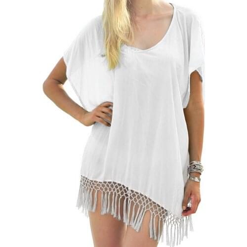 Chiffon Tassels Beach Wear Women Swimsuit Cover Up Swimwear Bathing Suits Summer Mini Dress Loose Solid Pareo Cover Ups