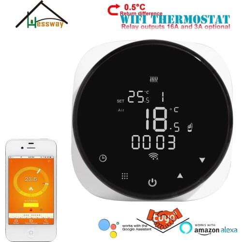 HESSWAY Round Modern Electric Underfloor Thermostat WIFI Temperature Control 2 In 1 Boiler&Water Heating