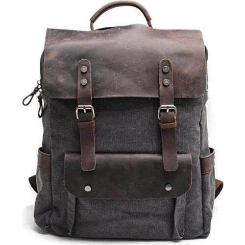 VZVA Vintage Canvas Backpack Laptop Bag 14 inch School Backpack College Daypack Hiking Backpack