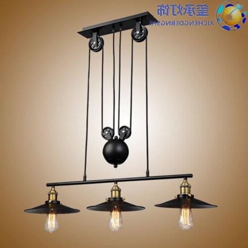Vintage Iron Loft Industrial American Style Pulley Pendant Light Adjustable Wire Lamp Retractable Bar Light Edison Bulb