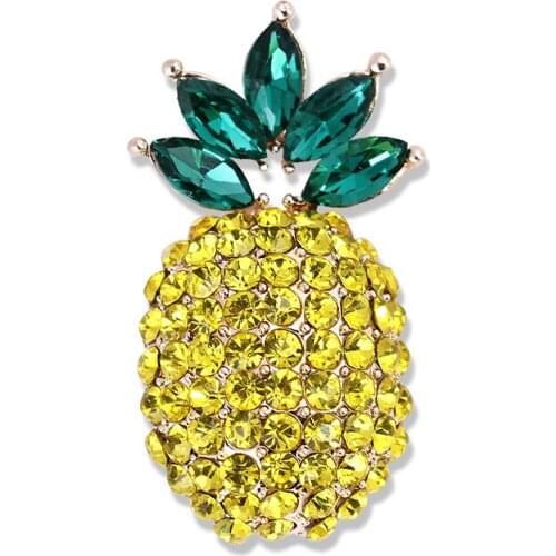 Yellow Punk Crystal Rhinestones and Enamel Pineapple Brooch Pins Fashion Womens Crystal Jewelry Clothing Bag Accessories