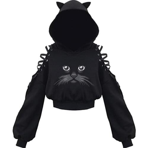 Cat Ear Womens Hoodie Pullover Cat Printing Long Sleeve Female Clothing Anime Hooded Ladies Kawaii Sweatshirt худи оверсайз