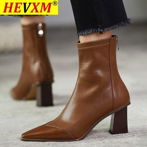 2020 PU Leather Autumn Winter Ankle Boots Zipper Ladies Pumps Square High Heel Women Shoes Size 35-40 Botas Mujer Botas Altas
