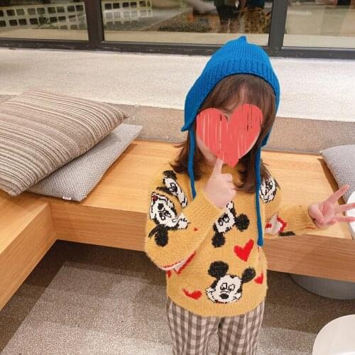 Cartoon Mickey Mouse Winter Childrens Sweater Baby Boys Girls Knitted Mink Velvet Thick Warm Sweaters Kids Pullover sweatshirt