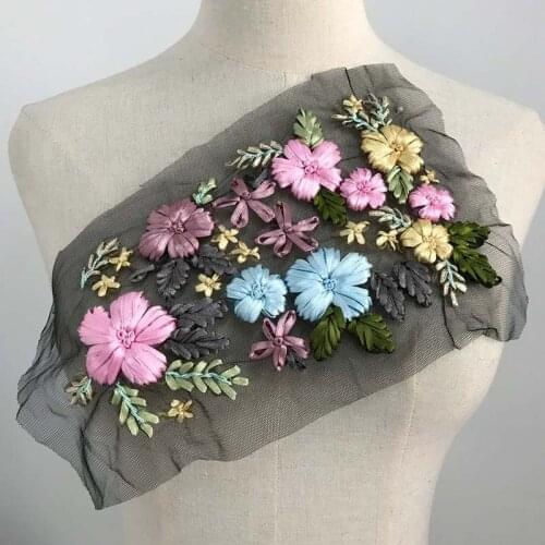 1 Pcs Ribbons Embroidery 3D Flower Applique sewing embellishments crafts for Cushion Cover, backpack, dress