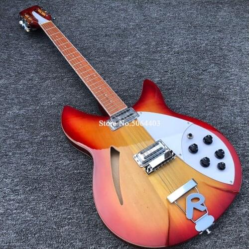 12 string guitar, 360 electric guitar, red paint, mahogany fingerboard, bright fingerboard paint, half empty core guitar, free s