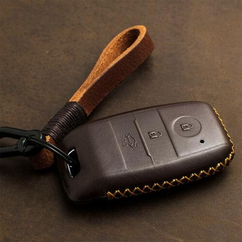 3 Buttons Genuine Leather Car Key Case Cover Holder Chain Accessory For Kia Picanto Forte Niro Optima Sedona K2 K3 K4 K5 KS3 KS5