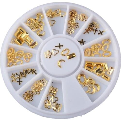 3D Golden Hollow Frame Design Nail Art Tips Decorations Metallic Studs Stickers