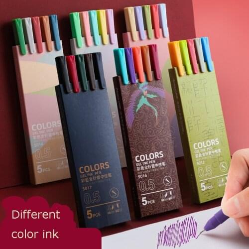 5Pcs/Set Gel Ink Pens 0.5MM Retro Color Refill Neutral Caneta Kawaii Stationery Smooth Writing PEN For School Office Accessories