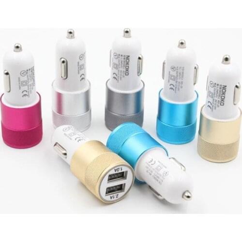 500pcs NOKOKO Metal Dual USB Port Car Charger Universal 12 Volt / 1 ~ 2 Amp for Apple iPhone iPad iPod / Samsung Galaxy Droid