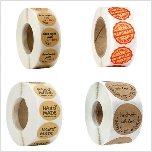 500pcs/roll Handmade With Love Label Stickers Candle Handmade Decorative Stickers Adhesive Sticker Kraft Round Labels