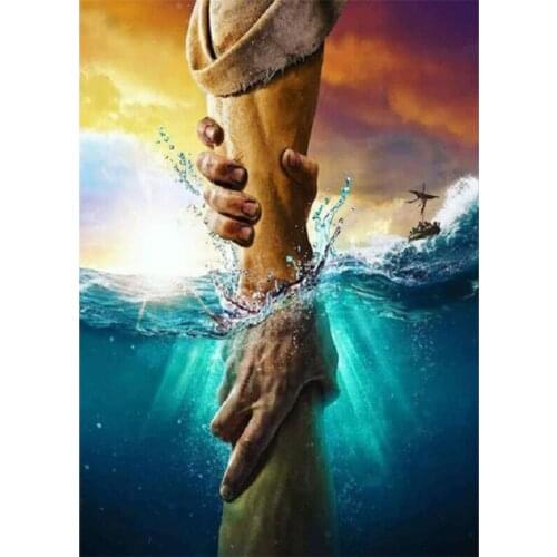 Yujohom Diy Jesus Hand Rescue People Full Square Diamond Painting Embroidery Mosaic Religion Deliver Inspirational Gift Home Art