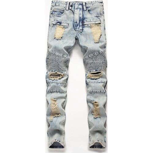 New Casual Stretch Denim Trousers Spring Streetwear Pencil Pants Ripped Vintage Skinny Jeans Men