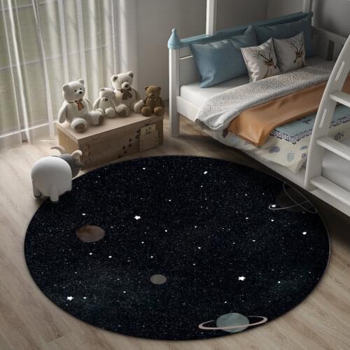 Space Planet Black Round Childrens Floor Mat Bedroom Bedside Mat For Boys Universe Luxury Living Room Carpet Sofa Carpet Decor
