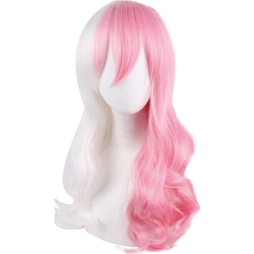 Cos Gift Monomi Women Long Wig White Powder Double Color Wig Anime Danganronpa Cosplay Hair Synthetic Cosplay Wig 70cm