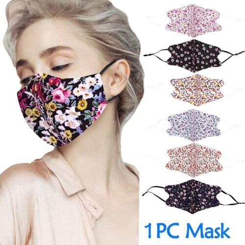 Elegant Women Summer Floral Mask For Face Dress Fabric Washable 3d Design For Young Woman Lady Mouthmask Ear Bandage