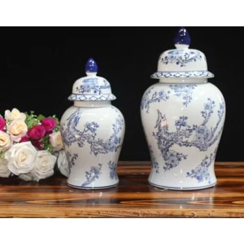 Jingdezhen Porcelain Blue And White Porcelain Vase Ginger Jar Six Sided Jar Square Jar Chinese Living Room ceramic temple jar
