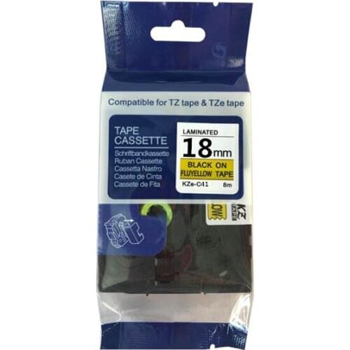 2pcs TZe C41 TZe-C41 Label Tape Compatible For Brother tz C41 tz-C41 Black on Fluorescent Yellow Laminated Ribbon Cassette